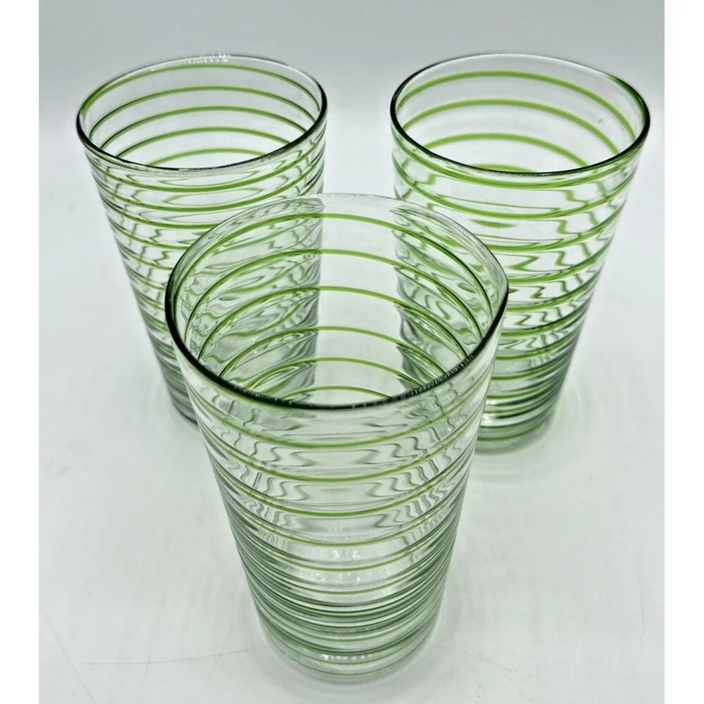 Crate & Barrel Green Swirl Tumblers Set Of 3 20 Oz New 379-077 Holiday